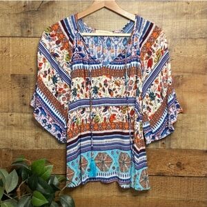 Farmers Market By One World FLORAL Flutter Sleeve Blouse
